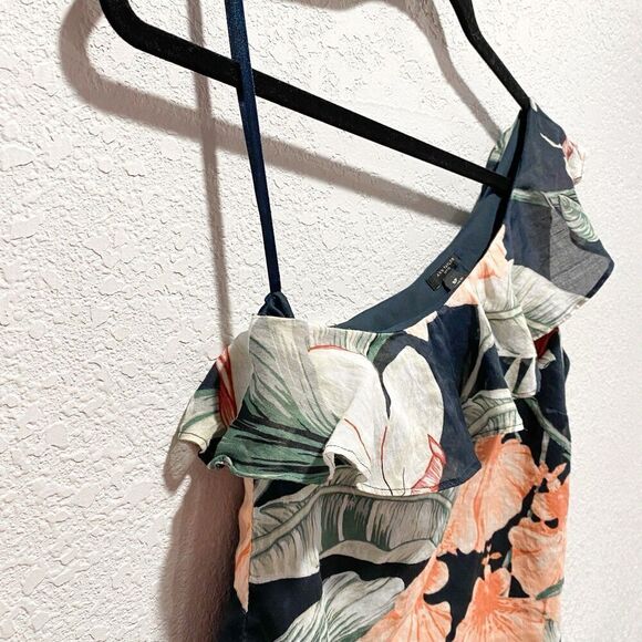 Ann Taylor One Shoulder Asymmetrical Ruffle Blouse Women’s Small Tropical Top - Picture 5 of 7